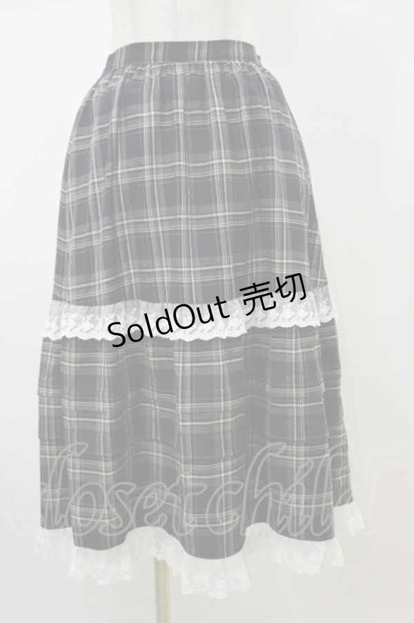 画像1: merry jenny / タックフリルミディスカート  ネイビーチェック H-26-02-13-054-LO-SK-KB-ZH (1)