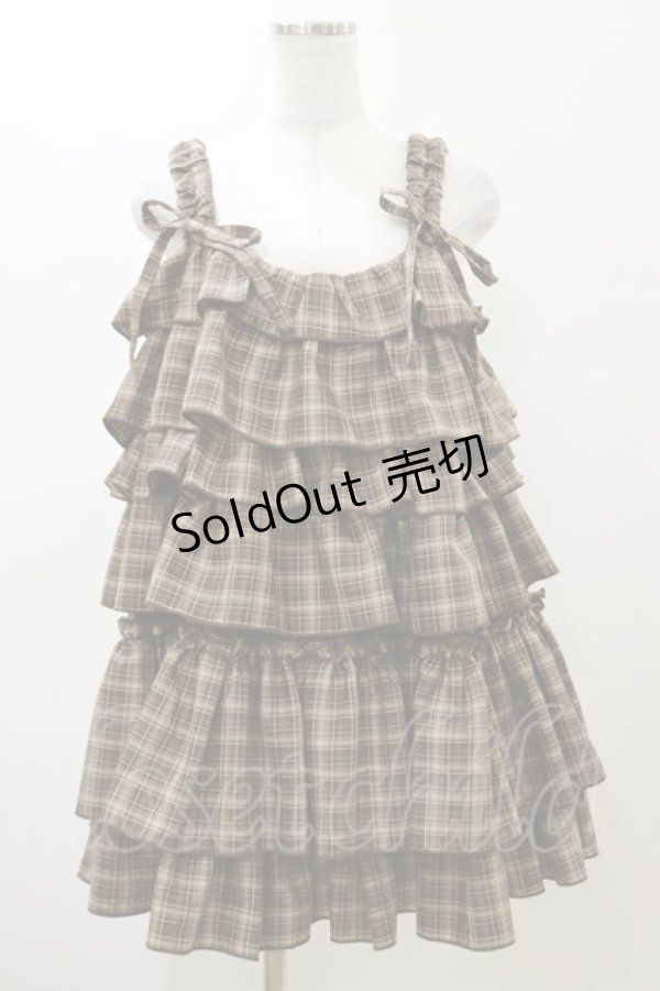 画像1: merry jenny / チェックホイップクリームミニワンピース  ブラウン H-26-02-13-056-LO-OP-KB-ZH (1)