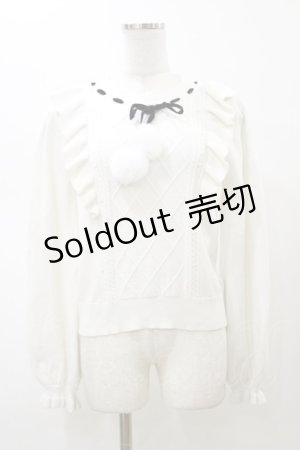 画像: evelyn / ファーリボンフリルニット  オフホワイト H-26-02-13-070-LO-TO-KB-ZH