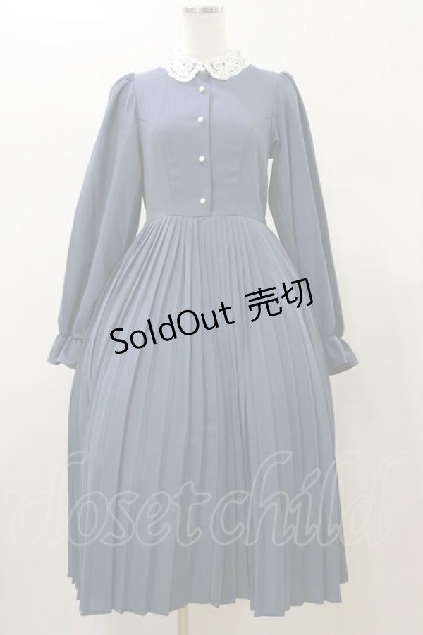 画像1: m petit by misako / AM*レースエリプリーツワンピース S ブルー H-26-02-13-075-LO-OP-KB-ZH (1)