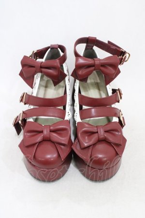 画像: axes femme kawaii / リボンスカラップ配色シューズ M(23.5cm) ワイン H-26-02-13-1001-AX-SH-NS-ZH