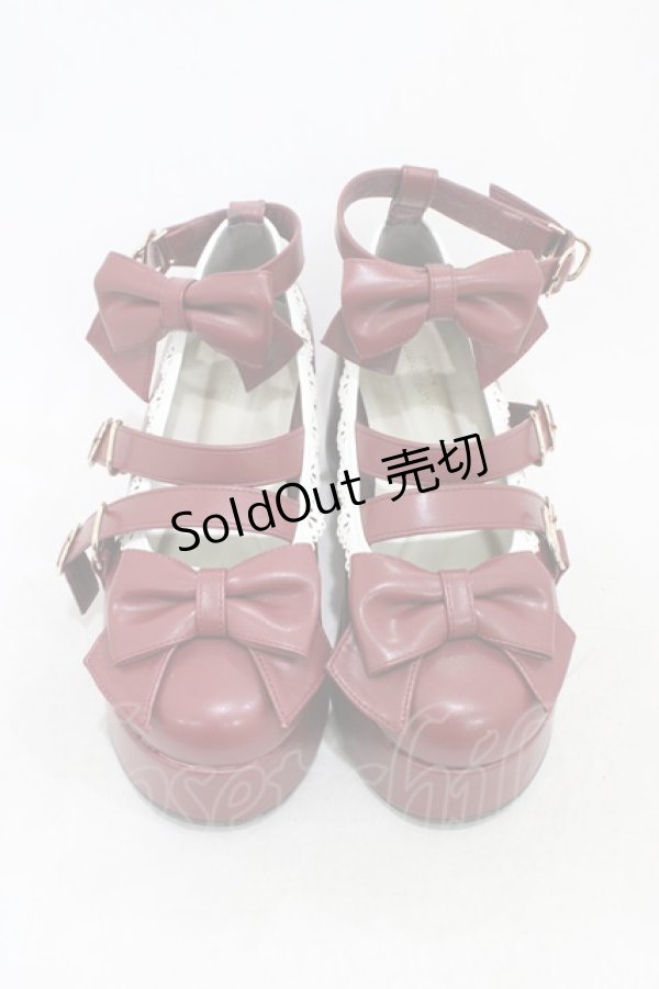 画像1: axes femme kawaii / リボンスカラップ配色シューズ M(23.5cm) ワイン H-26-02-13-1001-AX-SH-NS-ZH (1)