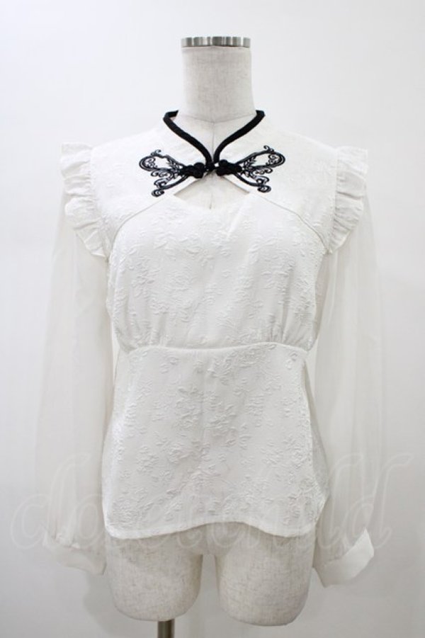 画像1: axes femme POETIQUE / チャイナバタフライ刺繍ブラウス M オフ H-26-02-13-1046-AX-BL-NS-ZH (1)