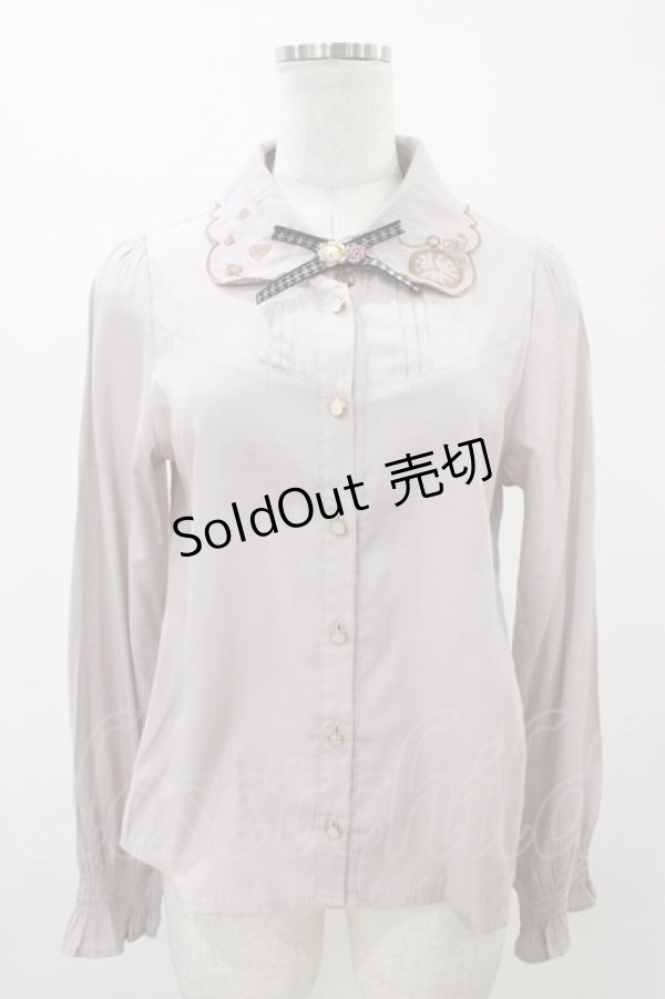 画像1: axes femme POETIQUE / 時計刺繍ブラウス M グレー H-26-02-13-1051-AX-BL-NS-ZH (1)