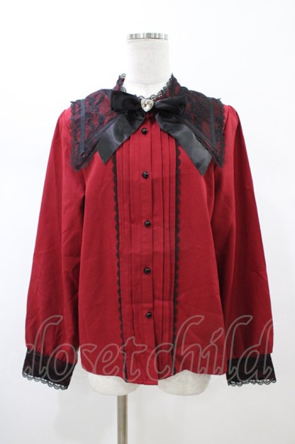 画像1: DearMyLove / ハートリボンレースセーラー襟ブラウス 3L レッド H-26-02-13-1054-EL-BL-NS-ZH (1)
