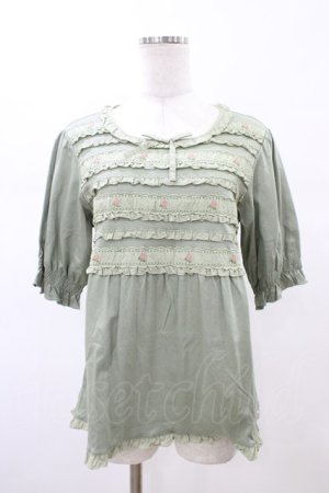 画像: PINK HOUSE / ロージーレース使いカットソー M ハッカ H-26-02-13-1056-LO-TO-NS-ZH