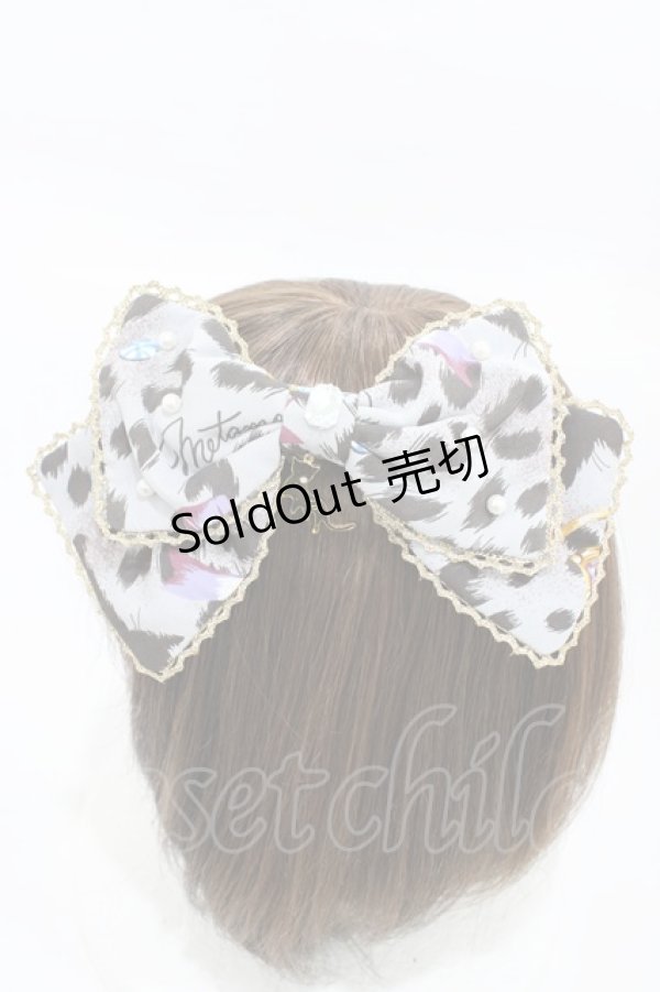 画像2: metamorphose / ジュエルレオパードバレッタ  グレー H-26-02-13-1007-ME-AC-NS-ZH (2)