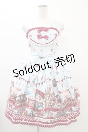 画像: ALICE and the PIRATES / アリスのワンダーカーチェイス柄ジャンパースカートI Free サックス H-26-02-13-1016-PA-OP-NS-ZH