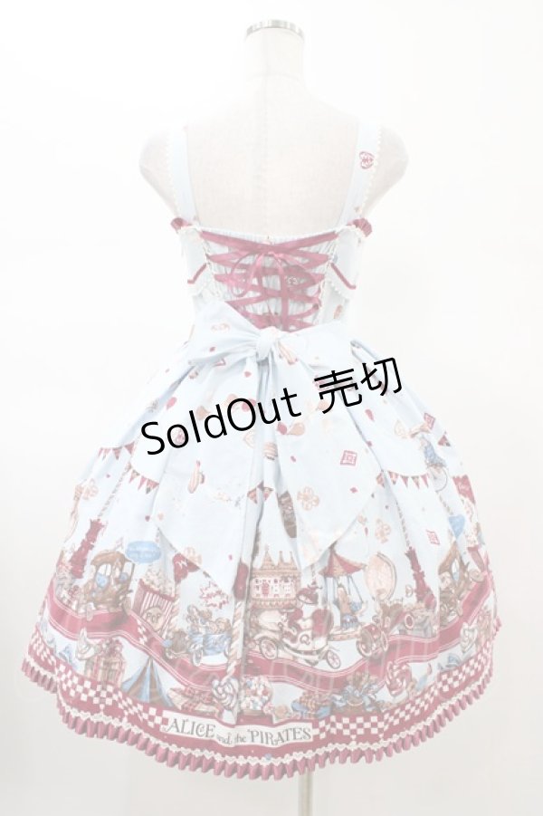 画像2: ALICE and the PIRATES / アリスのワンダーカーチェイス柄ジャンパースカートI Free サックス H-26-02-13-1016-PA-OP-NS-ZH (2)