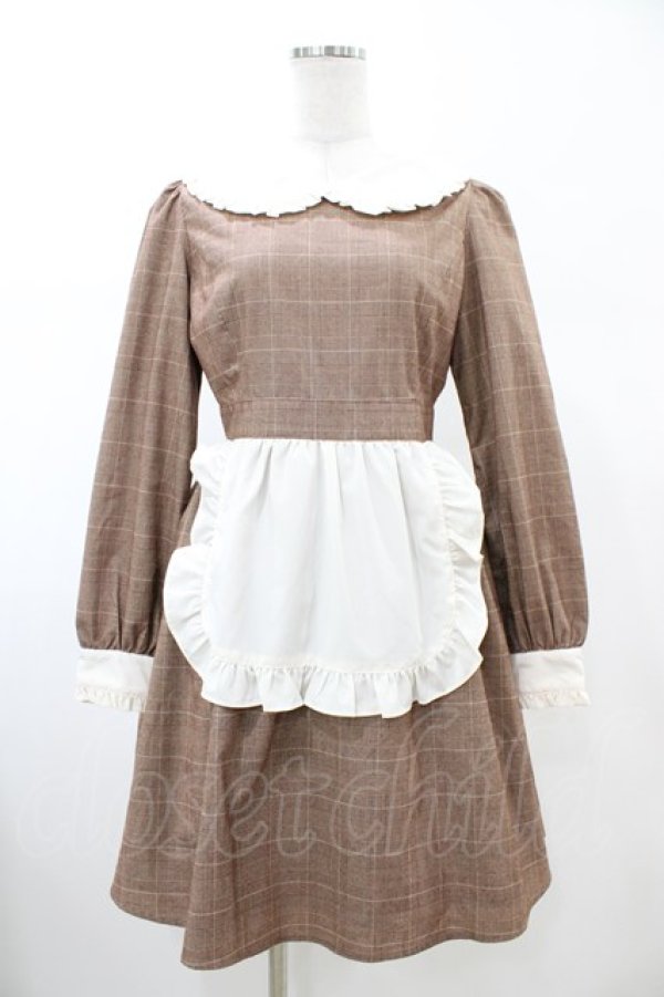 画像1: Ank Rouge / エプロンチェックワンピース M ブラウン H-26-02-13-1026-CA-OP-NS-ZH (1)