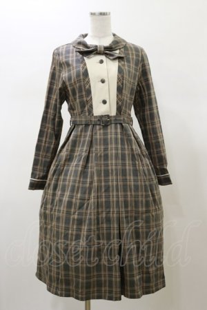 画像: Fi.n.t / ヨーク切替ボウタイチェックワンピース  グリーン H-26-02-13-077-CA-OP-KB-ZH