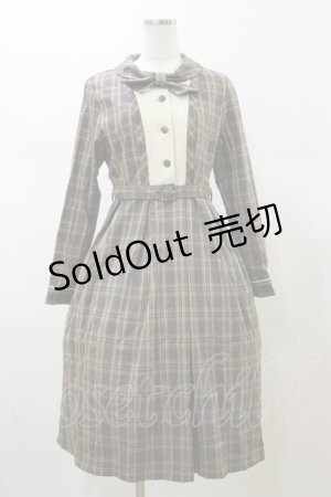 画像: Fi.n.t / ヨーク切替ボウタイチェックワンピース  グリーン H-26-02-13-077-CA-OP-KB-ZH
