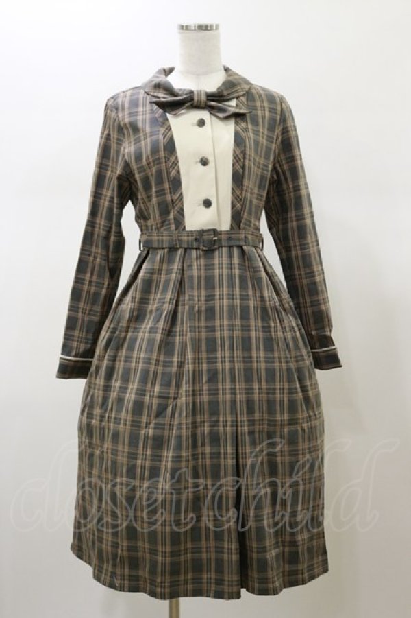 画像1: Fi.n.t / ヨーク切替ボウタイチェックワンピース  グリーン H-26-02-13-077-CA-OP-KB-ZH (1)