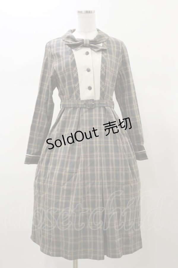 画像1: Fi.n.t / ヨーク切替ボウタイチェックワンピース  グリーン H-26-02-13-077-CA-OP-KB-ZH (1)