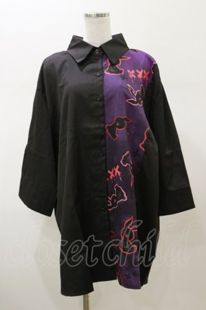 画像: NieR Clothing / プリント切替シャツ  黒 H-26-02-13-031-PU-BL-AK-ZH