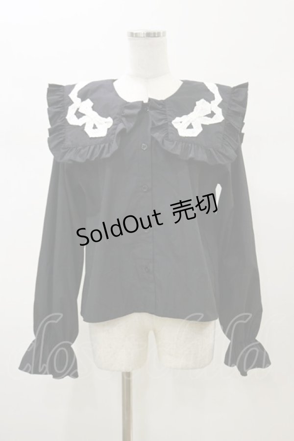 画像1: merry jenny / ribbonフリルカラーブラウス  ブラック H-26-02-13-032-LO-BL-KB-ZH (1)