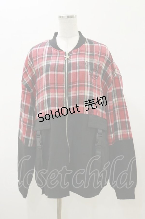 画像1: NieR Clothing / チェック切替ZIPジャケット F 黒×赤 H-26-02-13-034-PU-JA-AK-ZH (1)