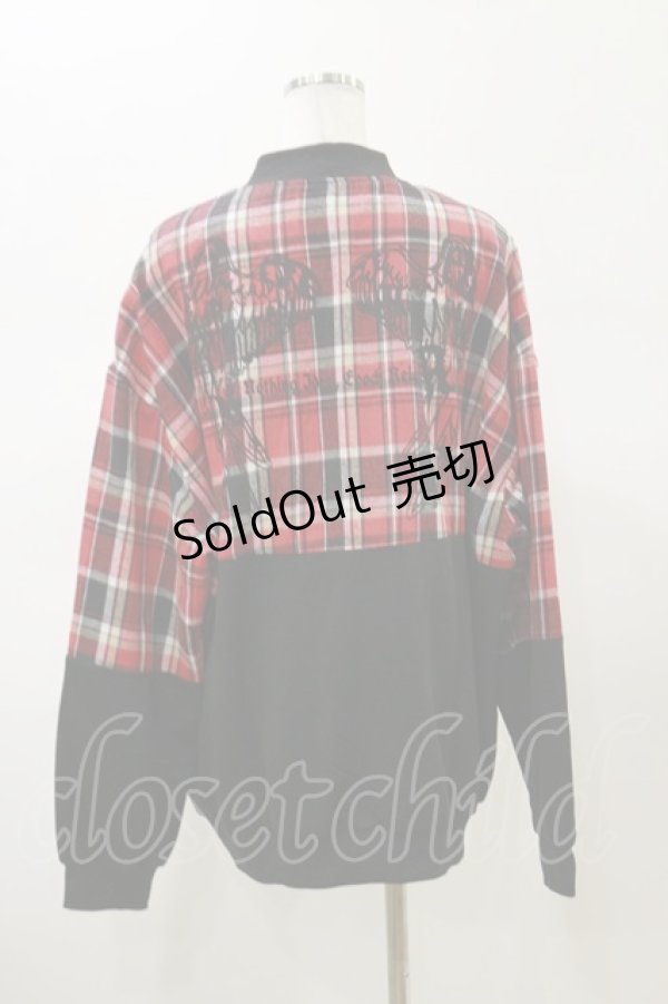 画像2: NieR Clothing / チェック切替ZIPジャケット F 黒×赤 H-26-02-13-034-PU-JA-AK-ZH (2)