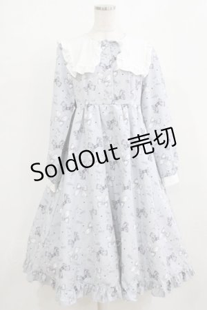 画像: Lovely Tency / 眞白ありす/リボン柄襟付きワンピース LL ブルー H-26-02-14-004-GO-OP-NS-ZH