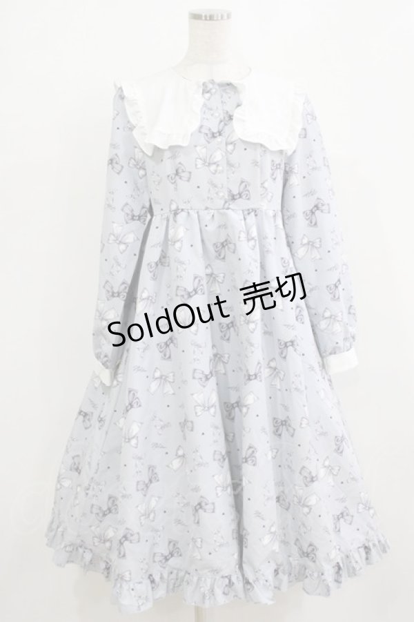画像1: Lovely Tency / 眞白ありす/リボン柄襟付きワンピース LL ブルー H-26-02-14-004-GO-OP-NS-ZH (1)