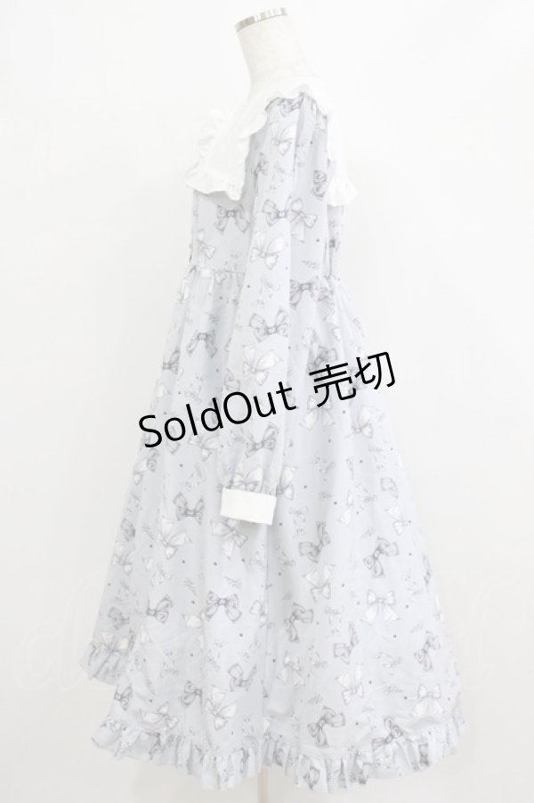 画像2: Lovely Tency / 眞白ありす/リボン柄襟付きワンピース LL ブルー H-26-02-14-004-GO-OP-NS-ZH (2)