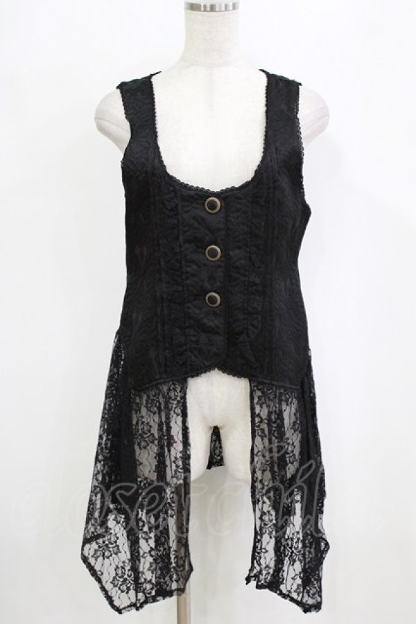 画像1: axes femme / レース使いJQロングベスト M ブラック H-26-02-14-038-AX-TO-NS-ZH (1)