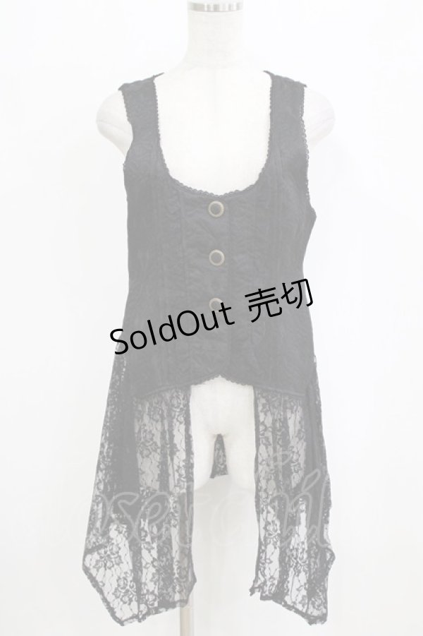 画像1: axes femme / レース使いJQロングベスト M ブラック H-26-02-14-038-AX-TO-NS-ZH (1)