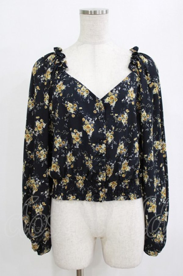 画像1: axes femme / 花柄ボリューム袖ブラウス M ネイビー H-26-02-14-044-AX-BL-NS-ZH (1)