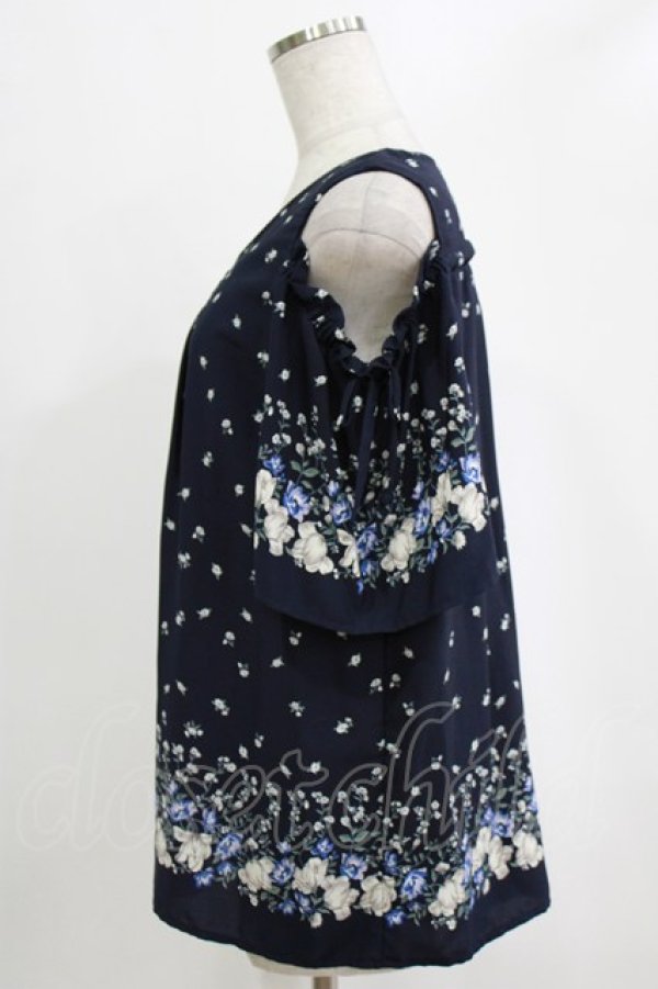 画像2: axes femme / 花柄オフショルチュニック M ネイビー H-26-02-14-046-AX-TO-NS-ZH (2)