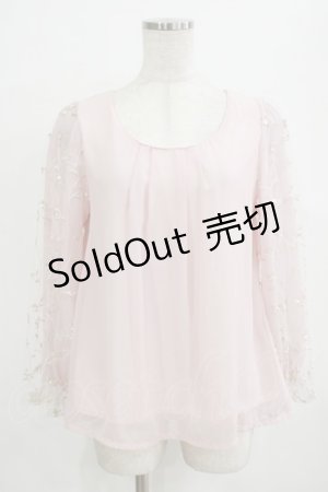 画像: axes femme / 袖チュール刺繍シフォントップス M ピンク H-26-02-14-047-AX-TO-NS-ZH