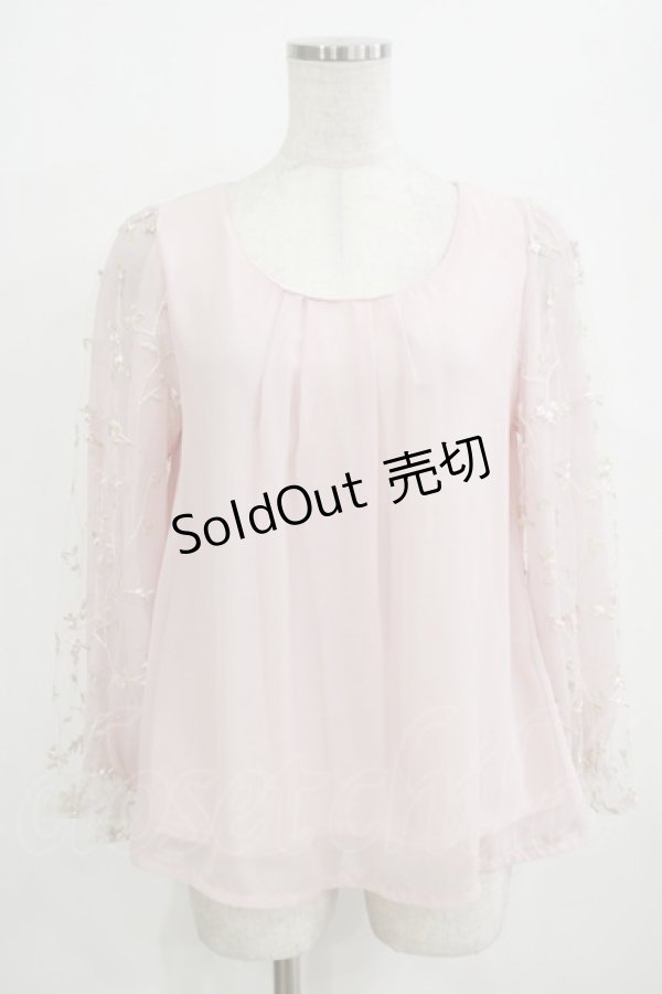 画像1: axes femme / 袖チュール刺繍シフォントップス M ピンク H-26-02-14-047-AX-TO-NS-ZH (1)