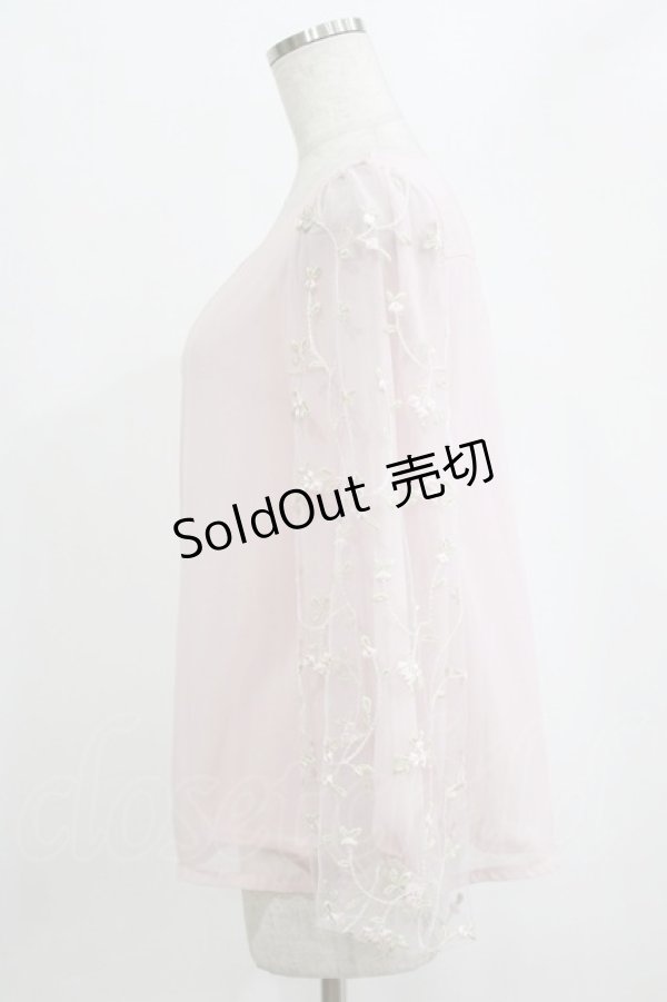 画像2: axes femme / 袖チュール刺繍シフォントップス M ピンク H-26-02-14-047-AX-TO-NS-ZH (2)