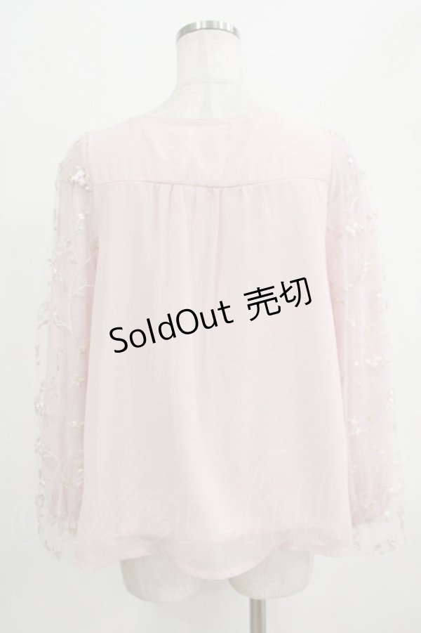 画像3: axes femme / 袖チュール刺繍シフォントップス M ピンク H-26-02-14-047-AX-TO-NS-ZH (3)