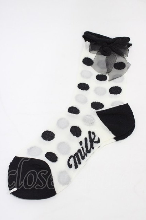 画像1: MILK / ドットリボンソックス  オフ×ブラック H-26-02-14-1005-ML-ZA-KB-ZH (1)