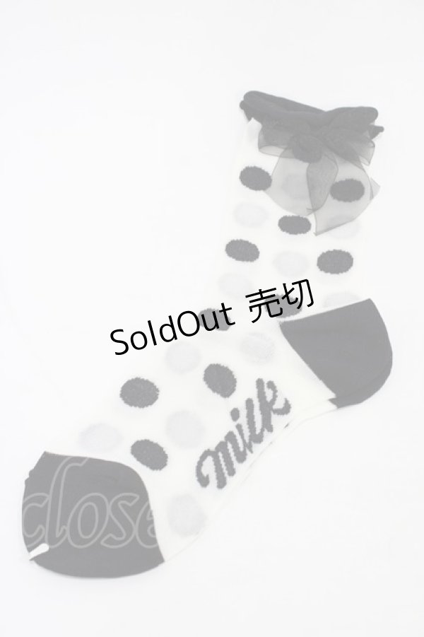 画像1: MILK / ドットリボンソックス  オフ×ブラック H-26-02-14-1005-ML-ZA-KB-ZH (1)