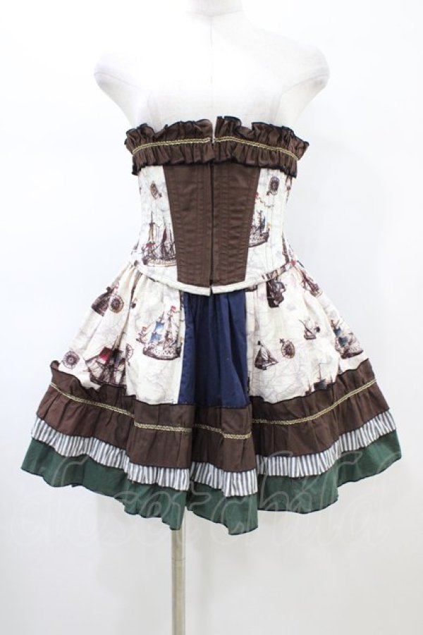 画像1: Dangerous nude / コルセット＆フィッシュテールスカート  ブラウン×グリーン×ネイビー H-26-02-14-1047-PU-SK-KB-ZH (1)