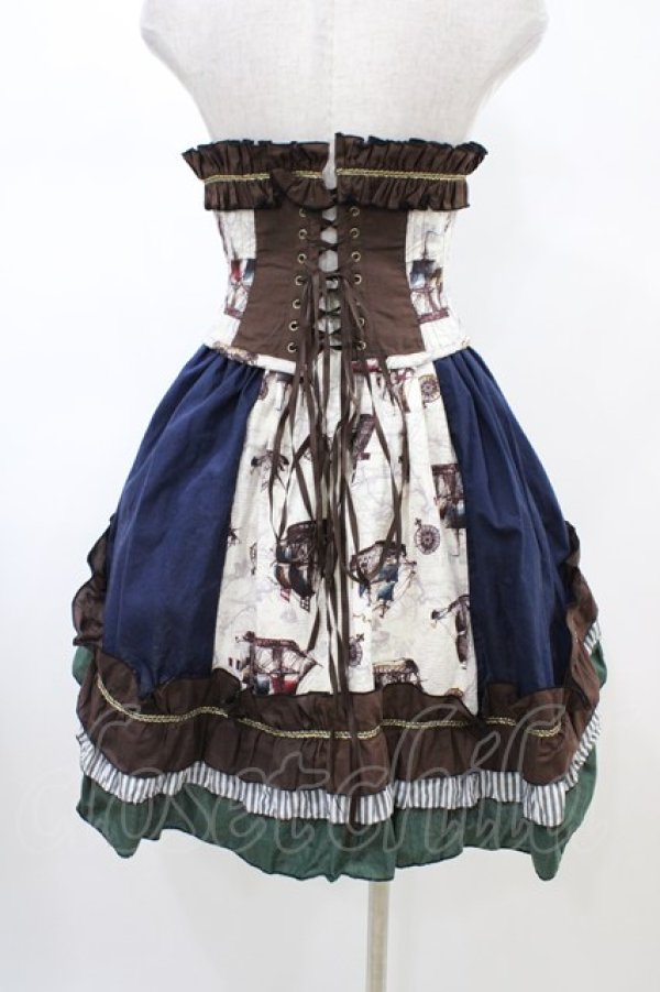 画像2: Dangerous nude / コルセット＆フィッシュテールスカート  ブラウン×グリーン×ネイビー H-26-02-14-1047-PU-SK-KB-ZH (2)