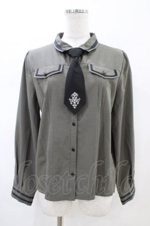 画像: axes femme / 刺繍入りネクタイ付きブラウス  カーキ H-26-02-14-1049-AX-BL-KB-ZH