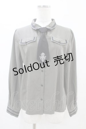 画像: axes femme / 刺繍入りネクタイ付きブラウス  カーキ H-26-02-14-1049-AX-BL-KB-ZH