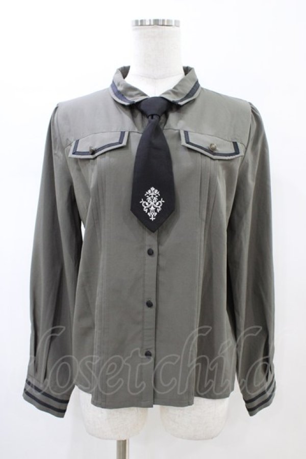 画像1: axes femme / 刺繍入りネクタイ付きブラウス  カーキ H-26-02-14-1049-AX-BL-KB-ZH (1)