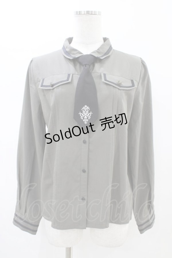 画像1: axes femme / 刺繍入りネクタイ付きブラウス  カーキ H-26-02-14-1049-AX-BL-KB-ZH (1)