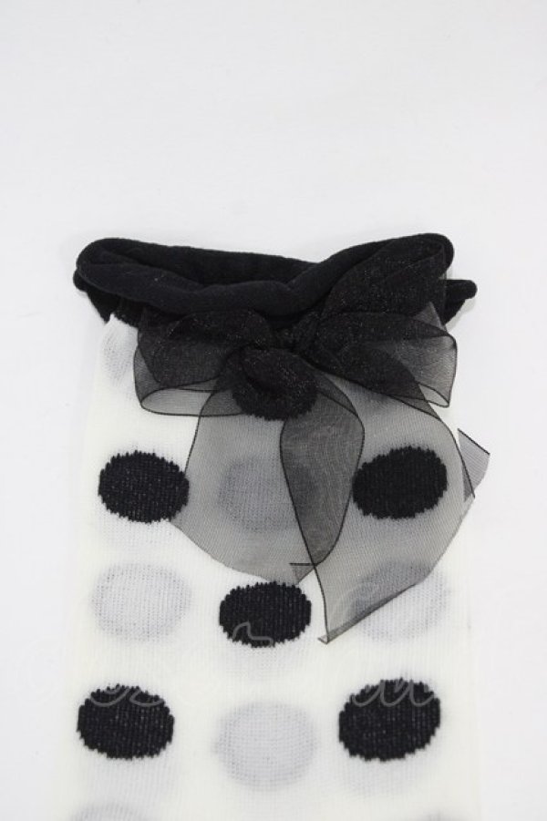 画像2: MILK / ドットリボンソックス  オフ×ブラック H-26-02-14-1005-ML-ZA-KB-ZH (2)