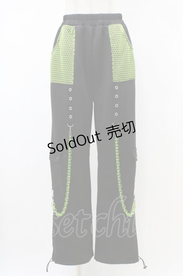 画像1: ACDC RAG / ビビッドグルーミー メッシュパンツ  ブラック×グリーン H-26-02-14-1021-0-PA-KB-ZH (1)