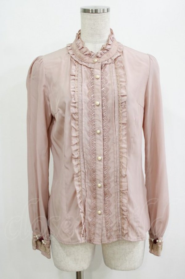 画像1: axes femme / プチスタンドフリルブラウス M ピンク H-26-02-14-052-AX-BL-NS-ZH (1)