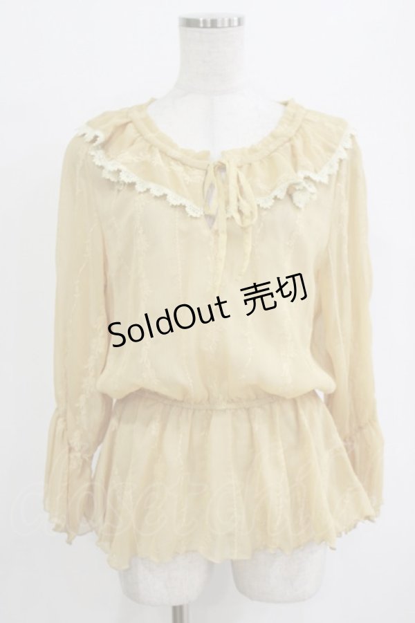 画像1: axes femme / 刺繍入りフリルブラウス M マスタード H-26-02-14-055-AX-BL-NS-ZH (1)