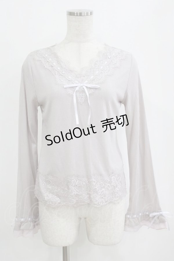 画像1: axes femme / 袖フリルレースインナープルオーバー M ラベンダー H-26-02-14-058-AX-TO-NS-ZH (1)