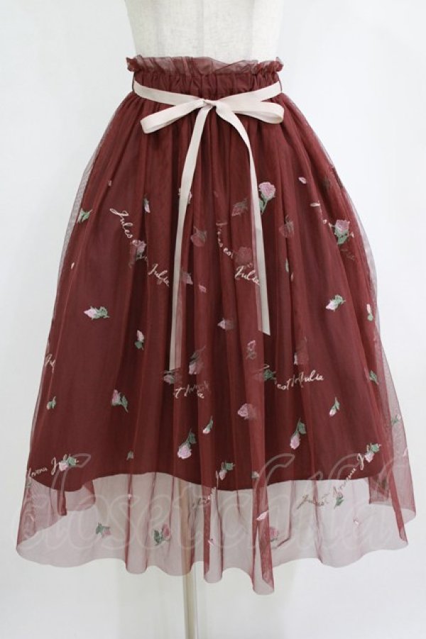画像1: an another angelus / フラワーロゴ刺繍チュールスカート Free Bordeaux H-26-02-14-021-CA-SK-NS-ZH (1)