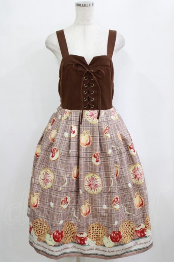 画像1: axes femme POETIQUE / アップルパイレースアップワンピース M ブラウン H-26-02-15-003-AX-OP-NS-ZH (1)