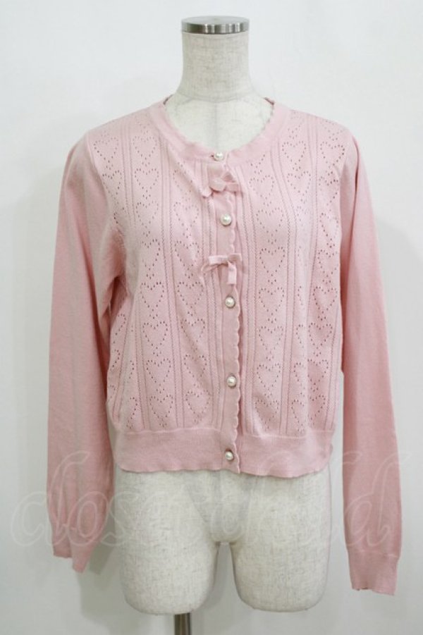 画像1: m petit by misako / AM*ハート透かしニットカーディガン L ピンク H-26-02-15-048-LO-TO-NS-ZH (1)