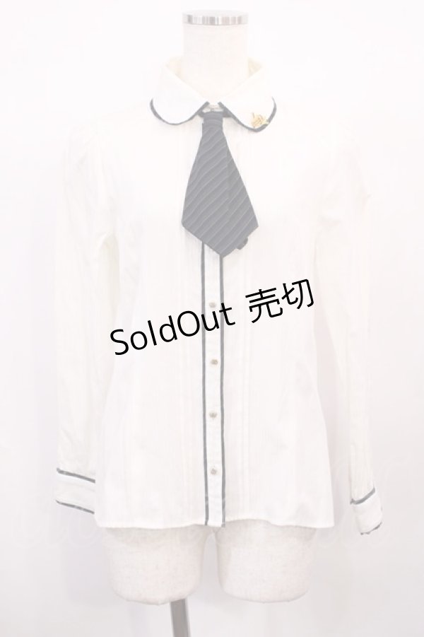 画像1: Amavel / ホルン付ストライプリボンタイブラウス Free オフ/グリーン H-26-02-15-1012-CA-BL-NS-ZH (1)